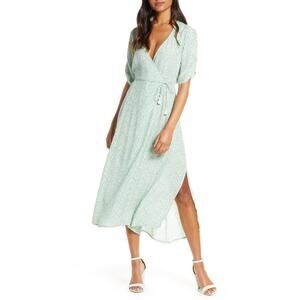 Faithfull The Brand Chiara Green Floral Wrap Midi Dress Size Small 4